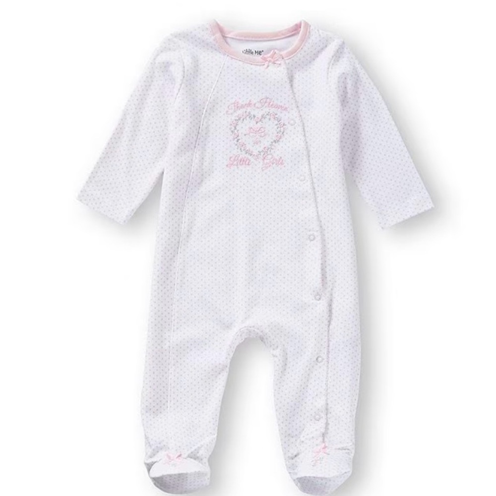 NWT Little Me Baby Girls Thank Heaven for Girls Footie Coverall | Newborn